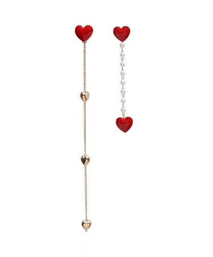 Pendientes colgantes con borlas de amor asimétricas Prarl de plata esterlina roja dorada de boutique