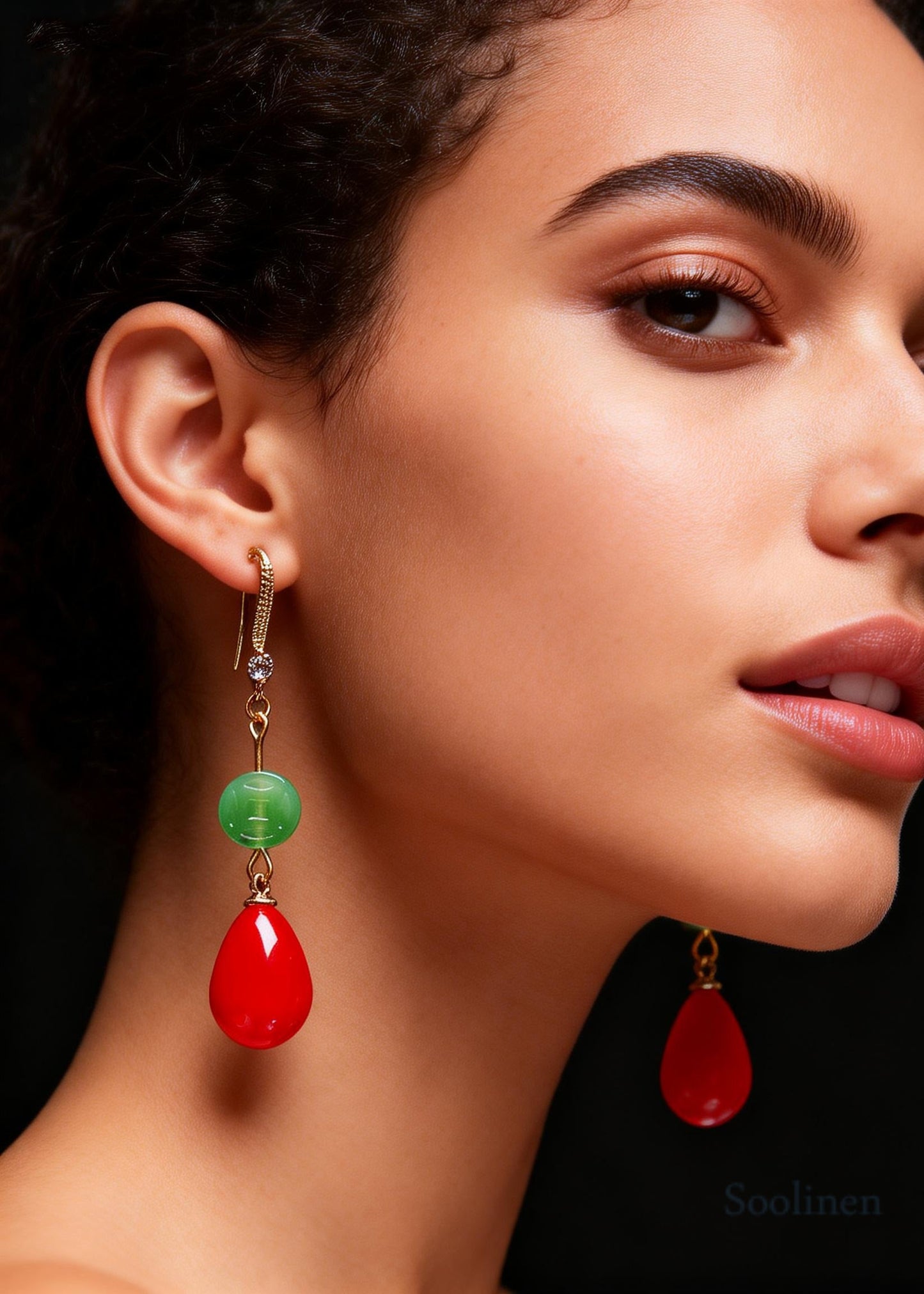 Boutique Red Water Droplet Coral Fine Jade Drop Earrings
