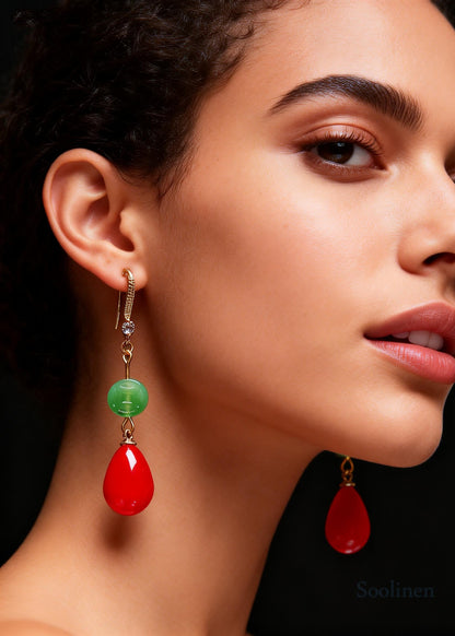 Boutique Red Water Droplet Coral Fine Jade Drop Earrings