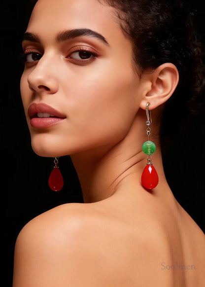 Boutique Red Water Droplet Coral Fine Jade Drop Earrings