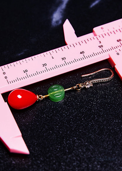 Boutique Red Water Droplet Coral Fine Jade Drop Earrings