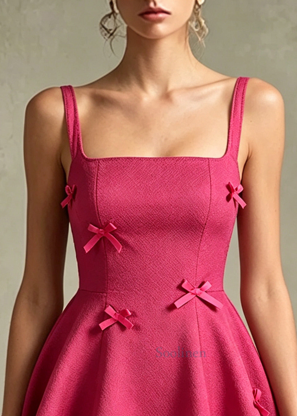 Boutique Rose Bow Silm Fit Cotton Tea Dress Summer