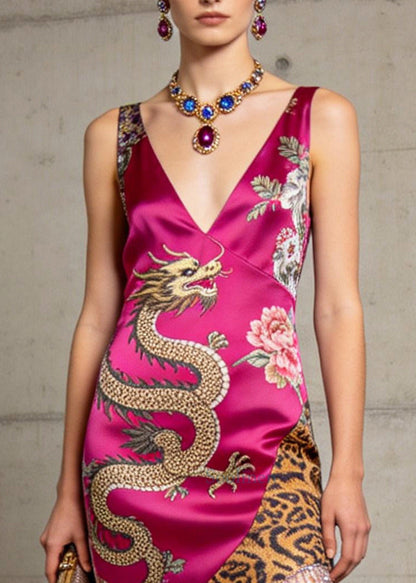 Boutique Rose Tasseled Low High Design Silk Tea Dresses Summer