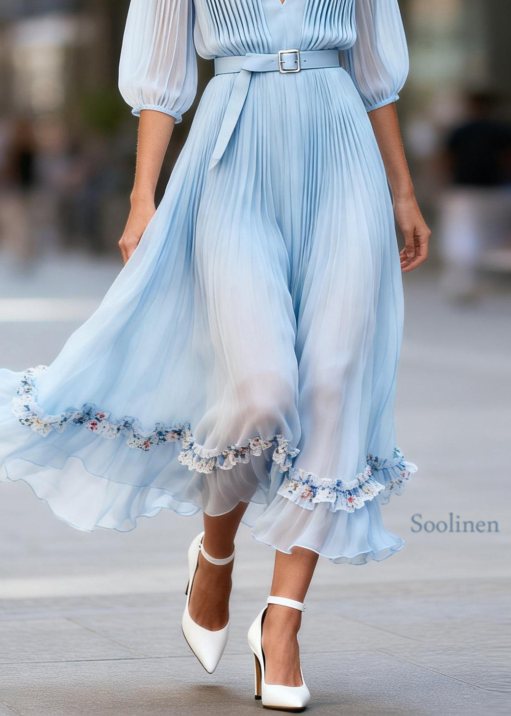 Boutique Ruffled Floral Patchwork Chiffon Maxi Dress Summer