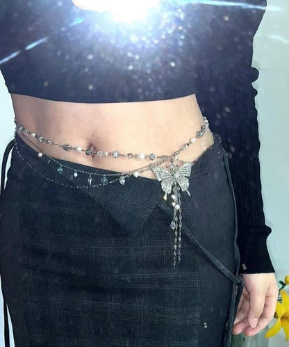 Boutique Seide Metall Schmetterling Perle Mehrschichtige Quaste Lasso Halskette