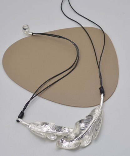 Boutique Silk Metal Feather Leather Rope Pendant Necklace