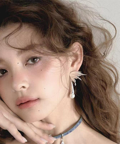 Pendientes colgantes de mariposa con perlas de circonita y metal de seda de boutique