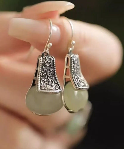 Pendientes colgantes de jade con incrustaciones de plata de ley y seda de boutique