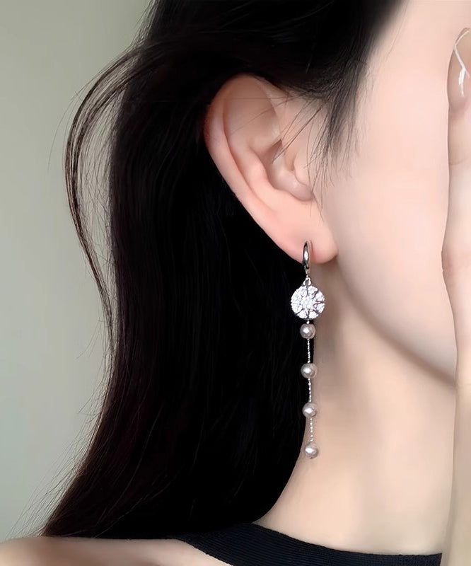 Boutique Silk Sterling Silver Overgild Zircon Pearl Drop Earrings