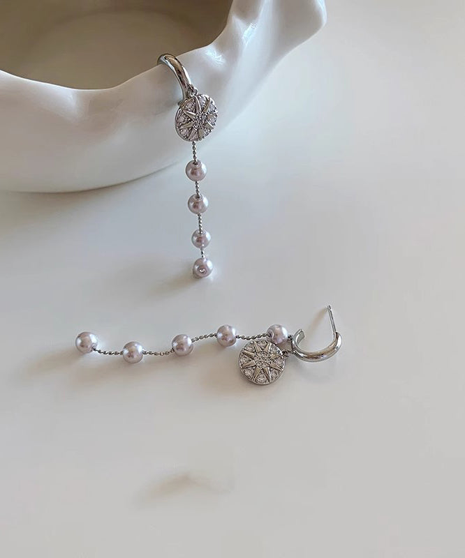 Boutique Silk Sterling Silver Overgild Zircon Pearl Drop Earrings