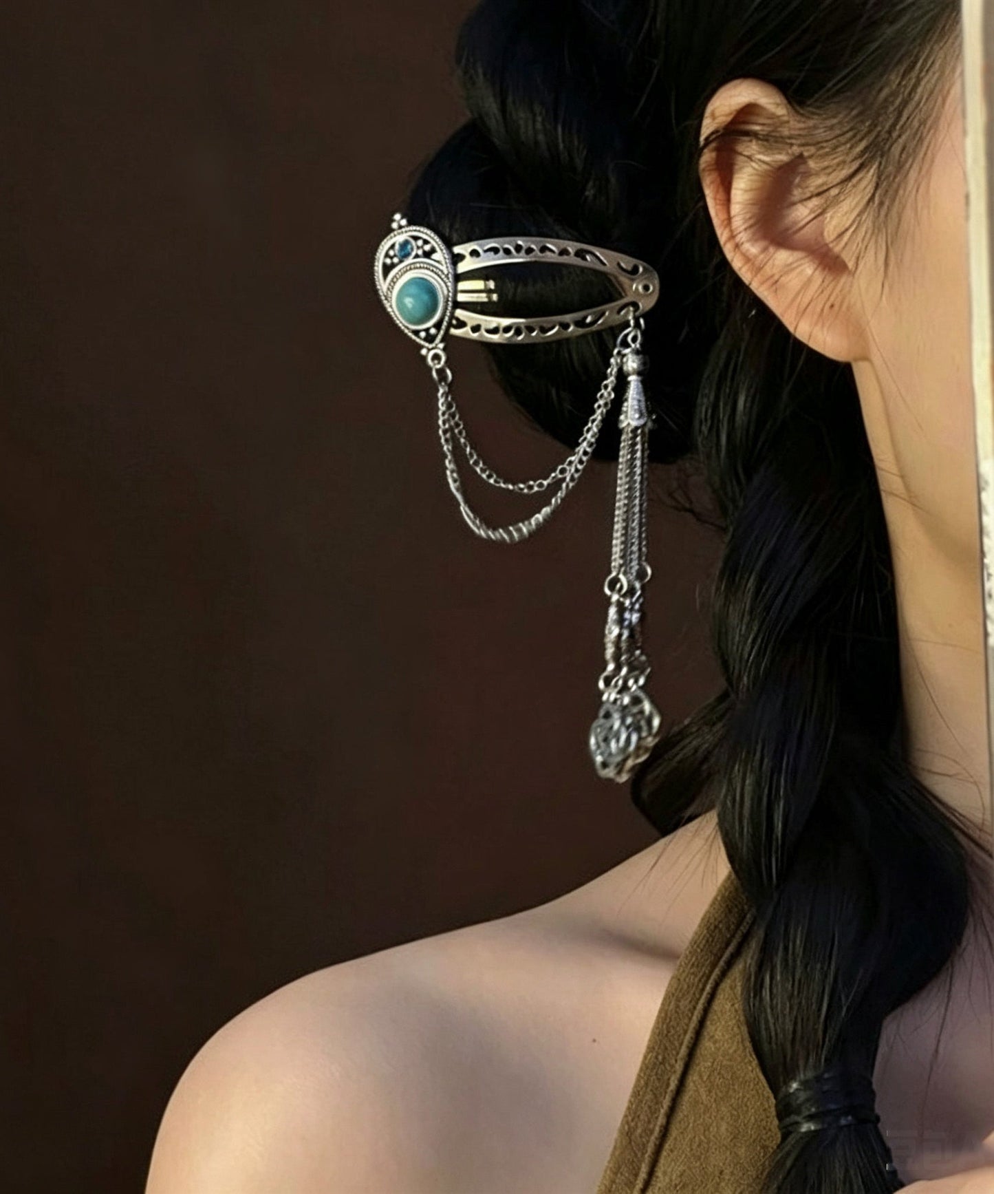 Boutique Silk Sterling Silver Turquoise Tassel Hairpin
