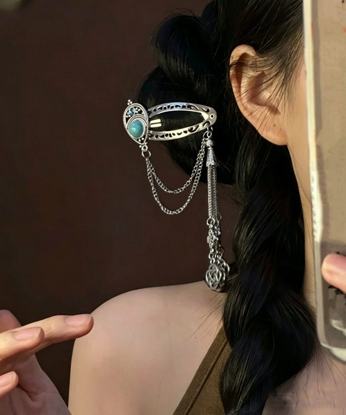 Boutique Silk Sterling Silver Turquoise Tassel Hairpin