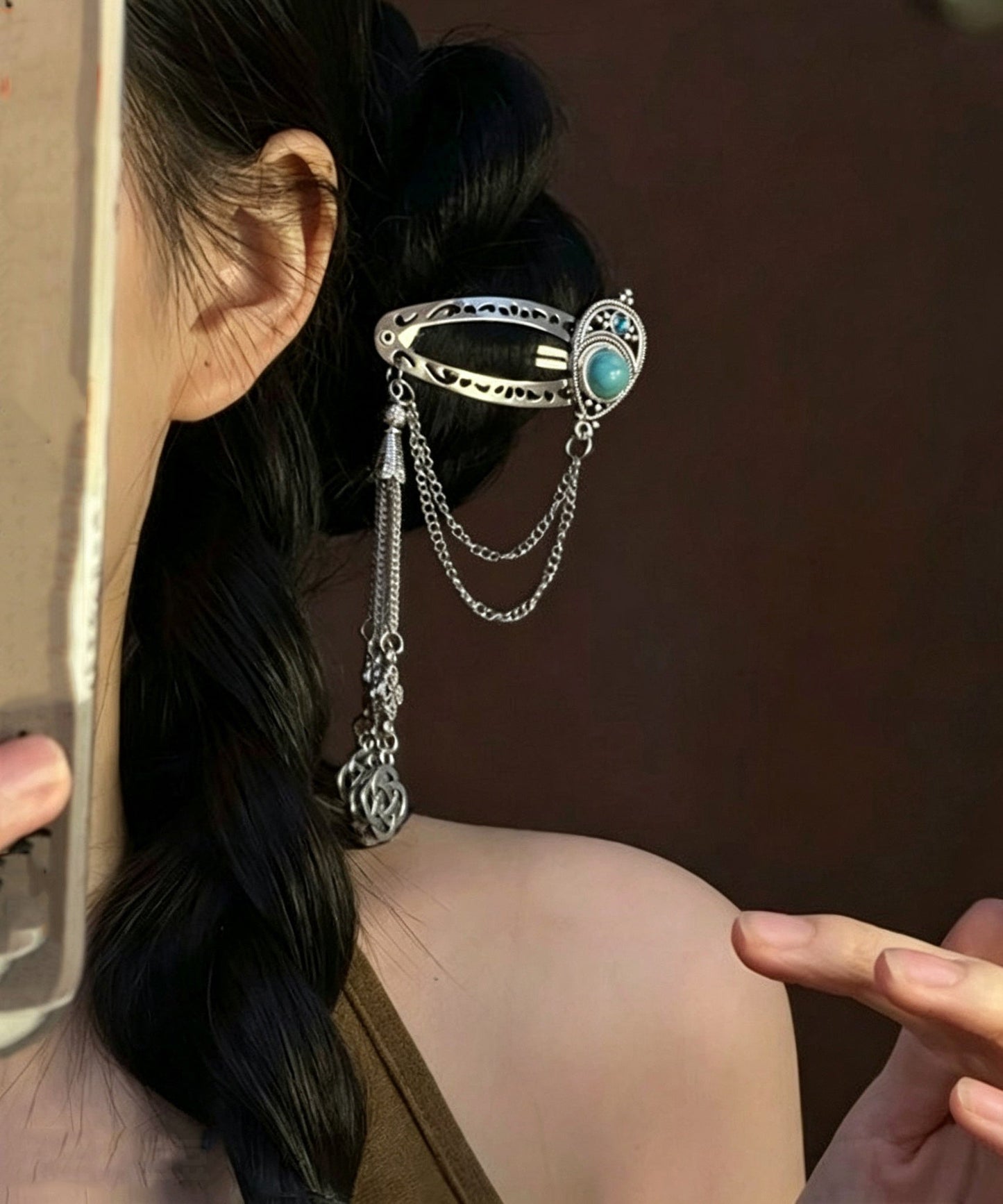 Boutique Silk Sterling Silver Turquoise Tassel Hairpin