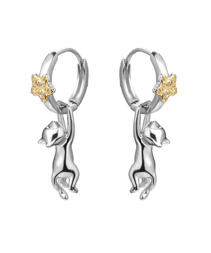 Boutique Silk Sterling Silver Zircon The Cat Picking Stars Drop Earrings