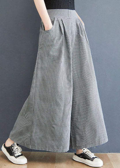 Boutique Small grid pockets Wide Leg Summer Cotton Linen Pants - SooLinen