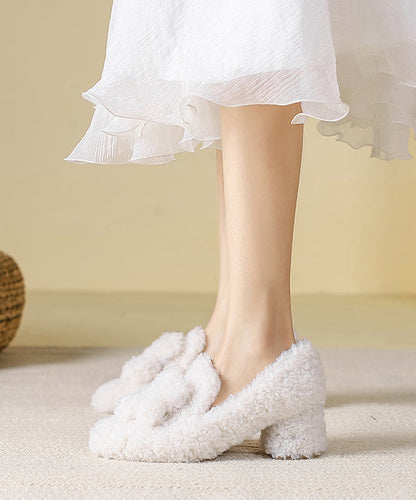 Boutique Splicing Chunky High Heels Brown Faux Fur