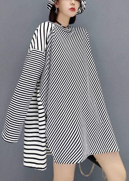 Boutique Striped O-Neck Patchwork Fall Long Sleeve Blouses - SooLinen