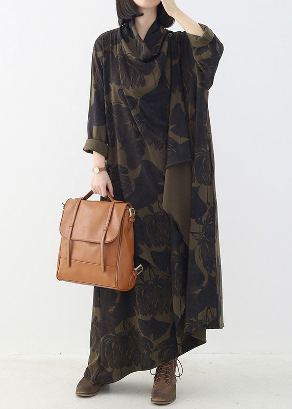 Boutique Tee Grün Button Print asymmetrische design Herbst Kleider Lange ärmel