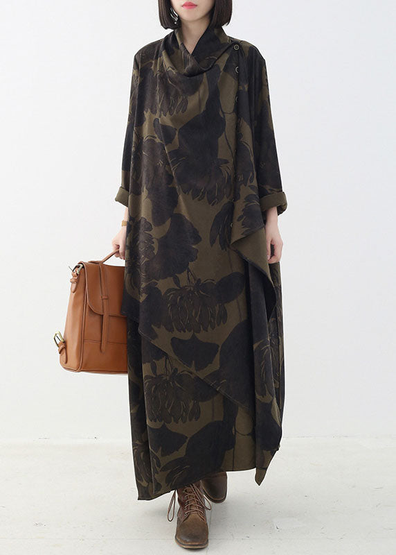 Boutique Tee Grün Button Print asymmetrische design Herbst Kleider Lange ärmel