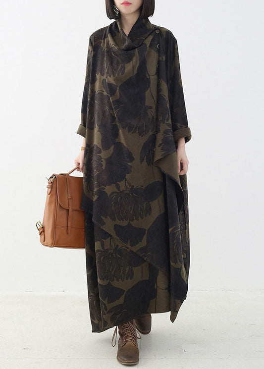 Boutique Tee Grün Button Print asymmetrische design Herbst Kleider Lange ärmel