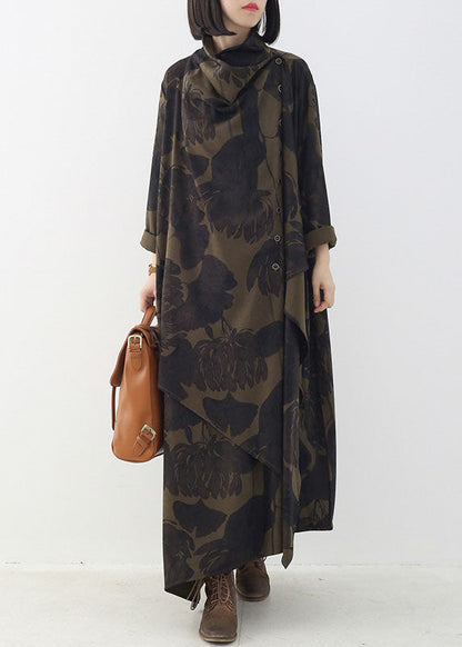 Boutique Tee Grün Button Print asymmetrische design Herbst Kleider Lange ärmel