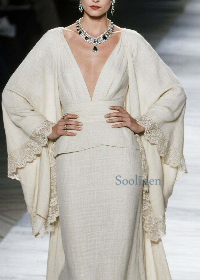 Boutique V Neck Lace Patchwork Cotton Two Piece Set Spring