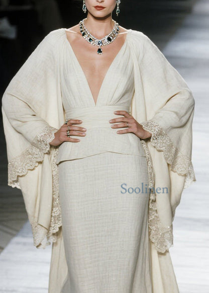 Boutique V Neck Lace Patchwork Cotton Two Piece Set Spring