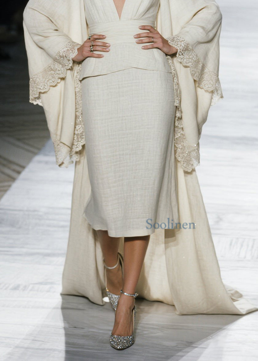 Boutique V Neck Lace Patchwork Cotton Two Piece Set Spring