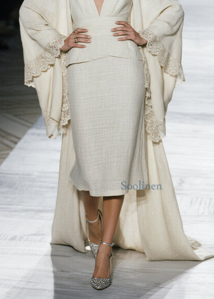 Boutique V Neck Lace Patchwork Cotton Two Piece Set Spring