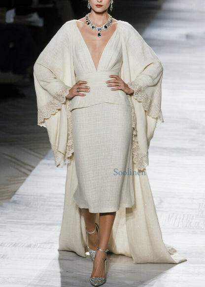 Boutique V Neck Lace Patchwork Cotton Two Piece Set Spring