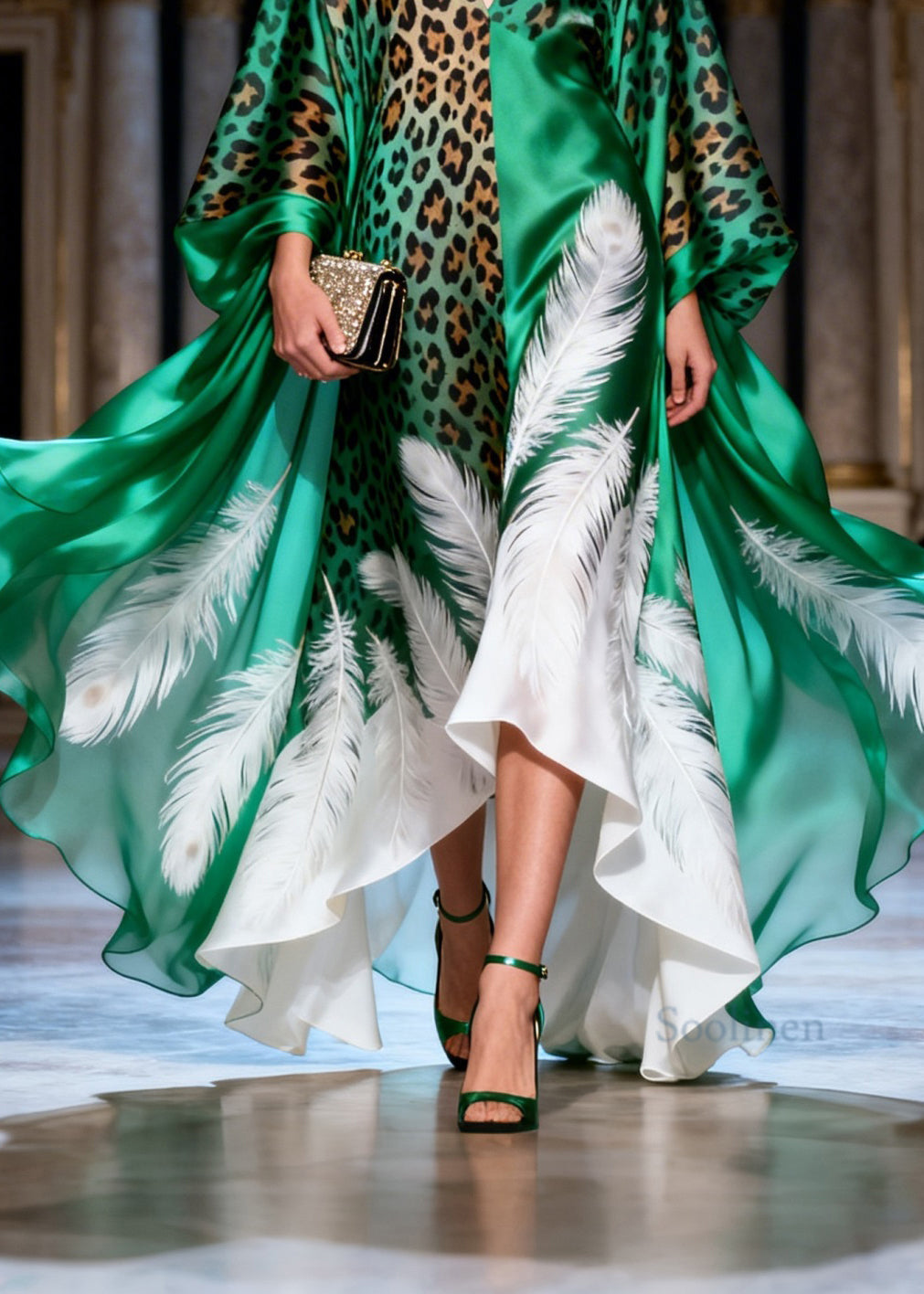 Boutique V Neck Print Patchwork Silk Long Dresses Summer