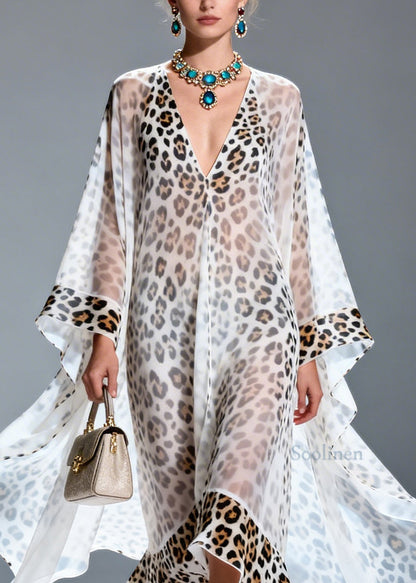 Boutique V Neck Print Ruffled Chiffon Long Dresses Summer