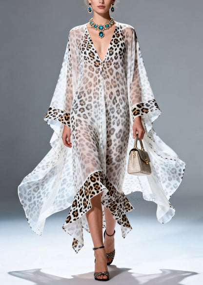 Boutique V Neck Print Ruffled Chiffon Long Dresses Summer