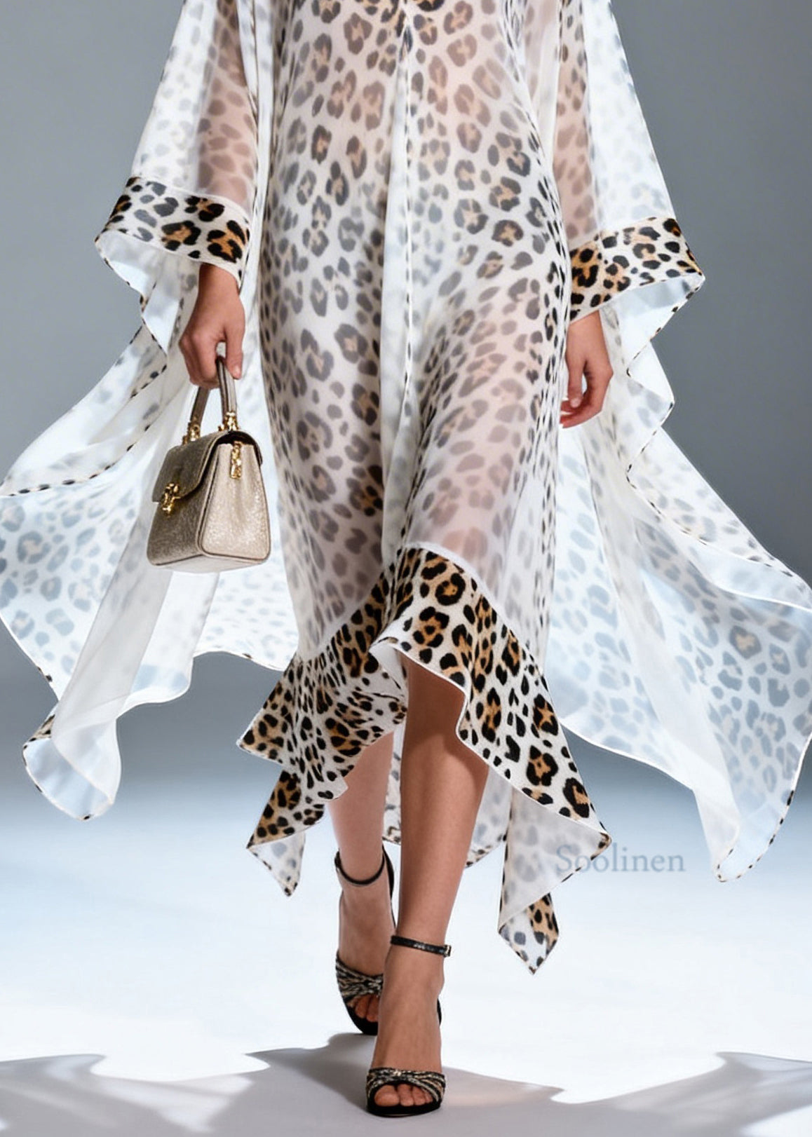 Boutique V Neck Print Ruffled Chiffon Long Dresses Summer