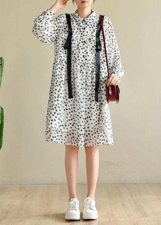 Boutique White Dot Chiffon Pockets Summer Dresses - SooLinen