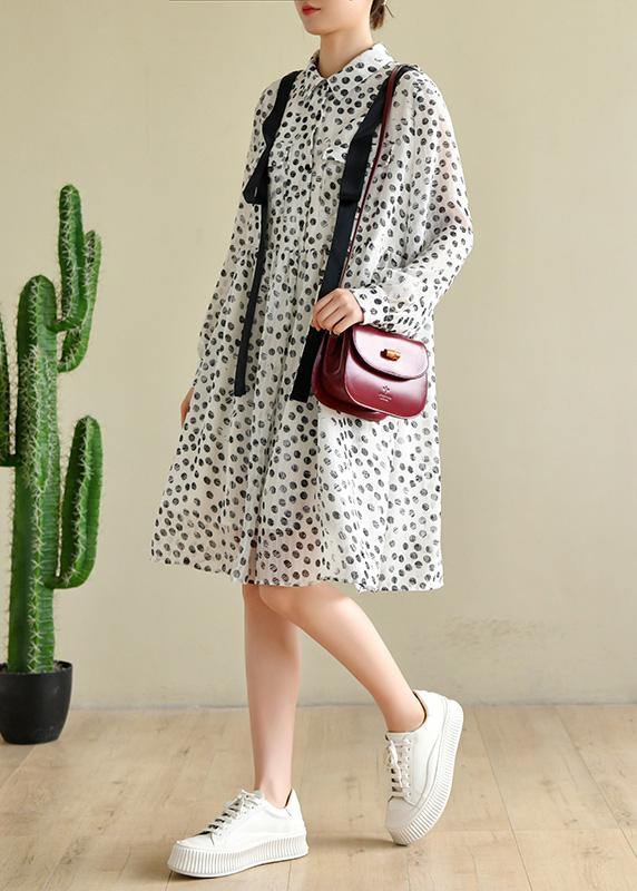 Boutique White Dot Chiffon Pockets Summer Dresses - SooLinen