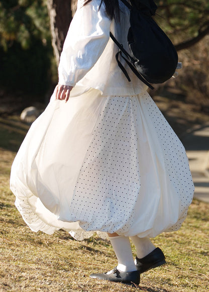 Boutique White Dot Patchwork Exra Large Hem Cotton Skirts Spring