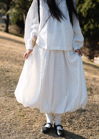 Boutique White Dot Patchwork Exra Large Hem Cotton Skirts Spring