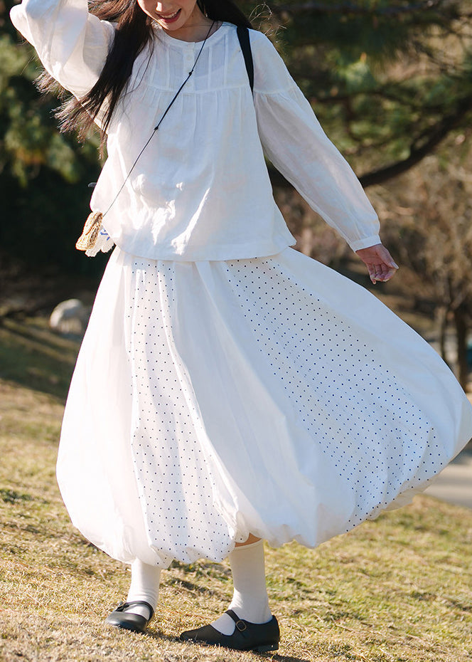 Boutique White Dot Patchwork Exra Large Hem Cotton Skirts Spring