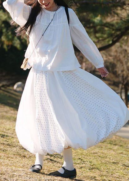 Boutique White Dot Patchwork Exra Large Hem Cotton Skirts Spring