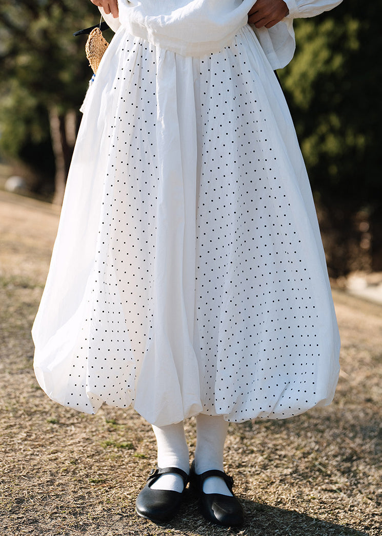 Boutique White Dot Patchwork Exra Large Hem Cotton Skirts Spring