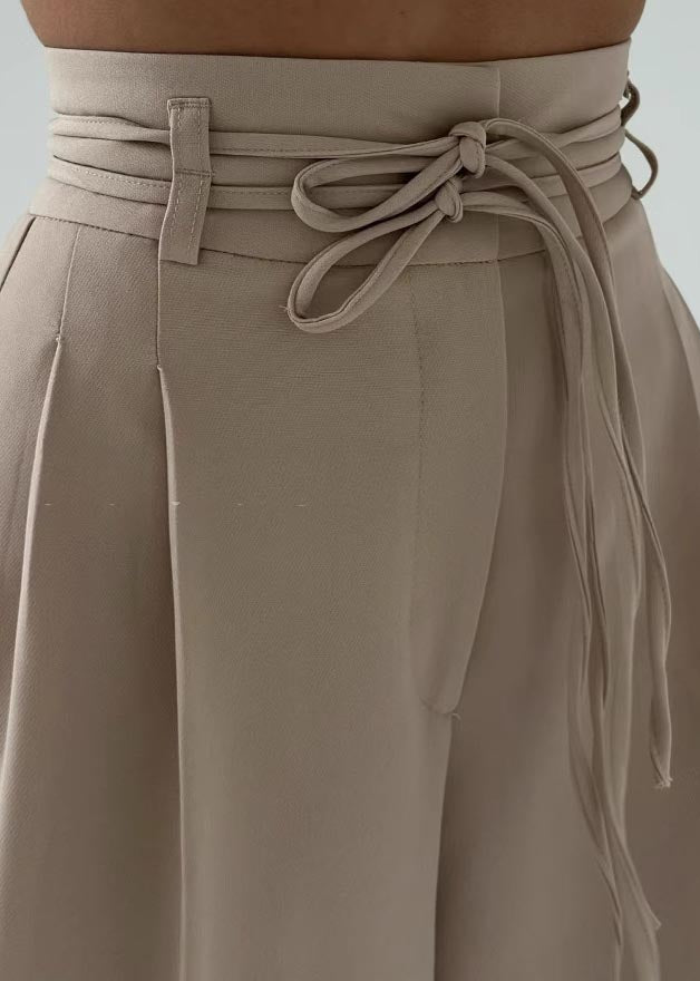 Boutique White High Waist Draping Spandex Straight Pants Summer
