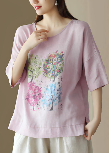 Boutique White O Neck Print Cotton T Shirt Summer