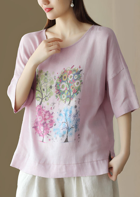 Boutique White O Neck Print Cotton T Shirt Summer