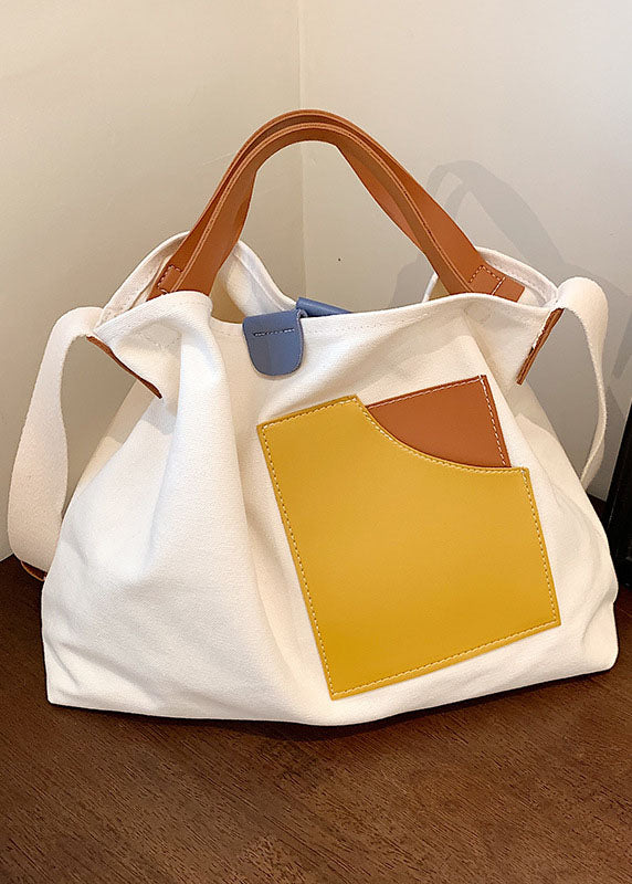 Boutique Tote-Handtasche aus weißem Patchwork-Canvas