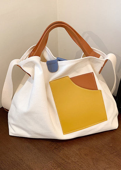 Boutique Tote-Handtasche aus weißem Patchwork-Canvas