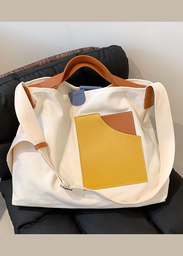 Boutique Tote-Handtasche aus weißem Patchwork-Canvas