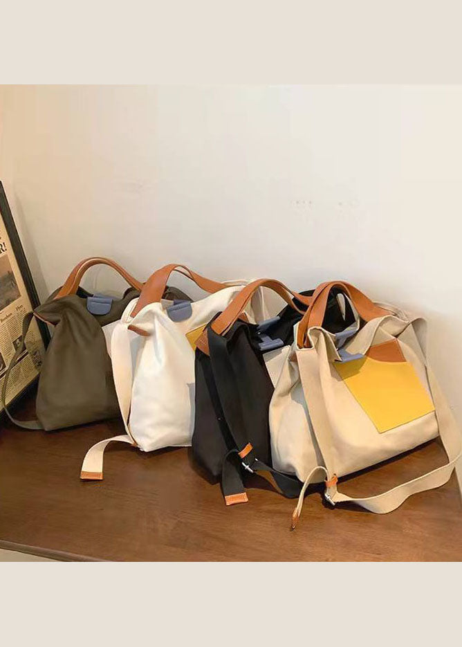Boutique Tote-Handtasche aus weißem Patchwork-Canvas