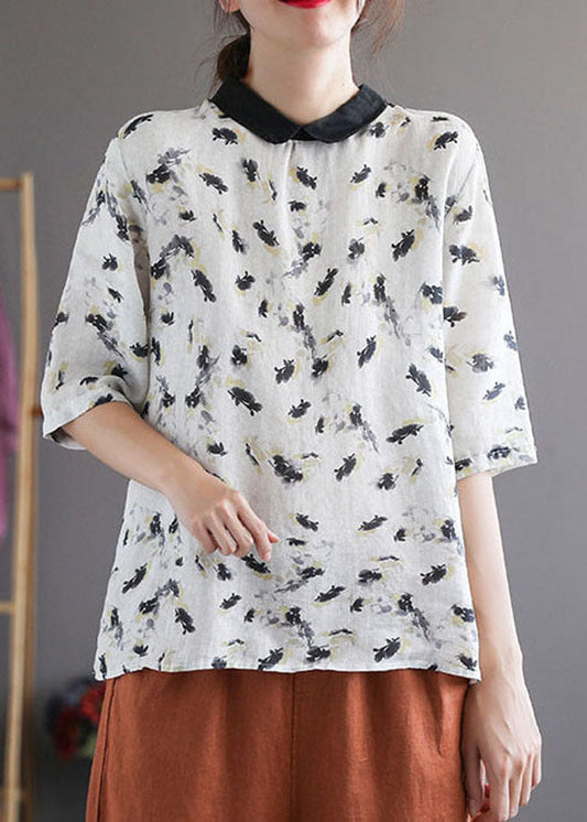 Blusas de algodón con cuello Peter Pan y patchwork de manga corta de Boutique White