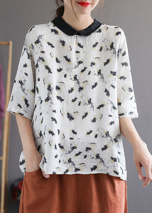 Blusas de algodón con cuello Peter Pan y patchwork de manga corta de Boutique White